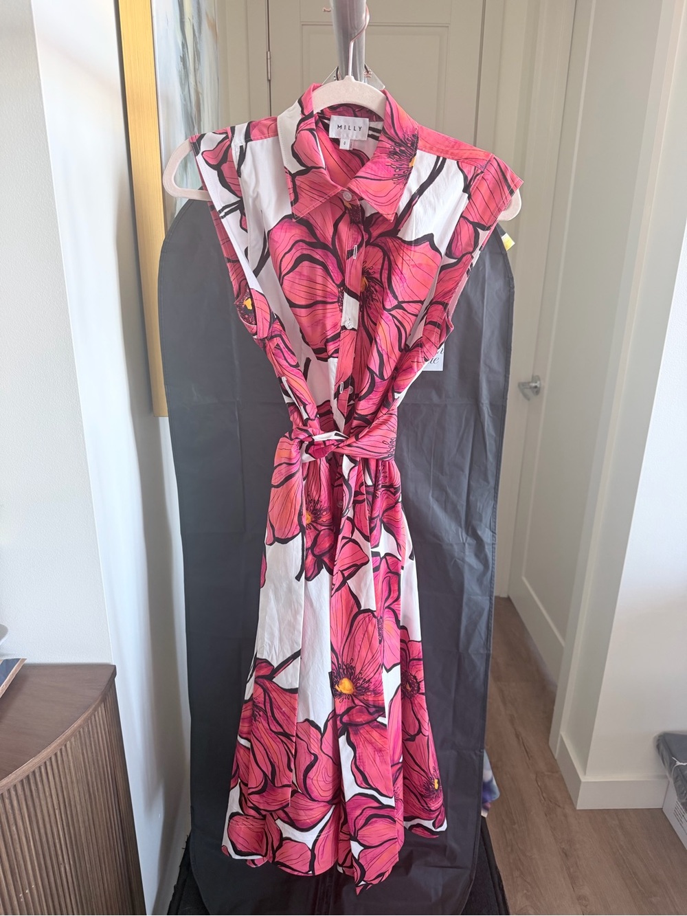 Milly Pink & White Floral Midi Dress